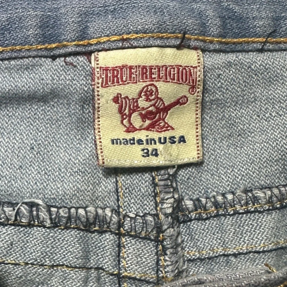 True Religion Billy Super T Jeans Men‎ 34 USA Made Distressed Light Wash Flap